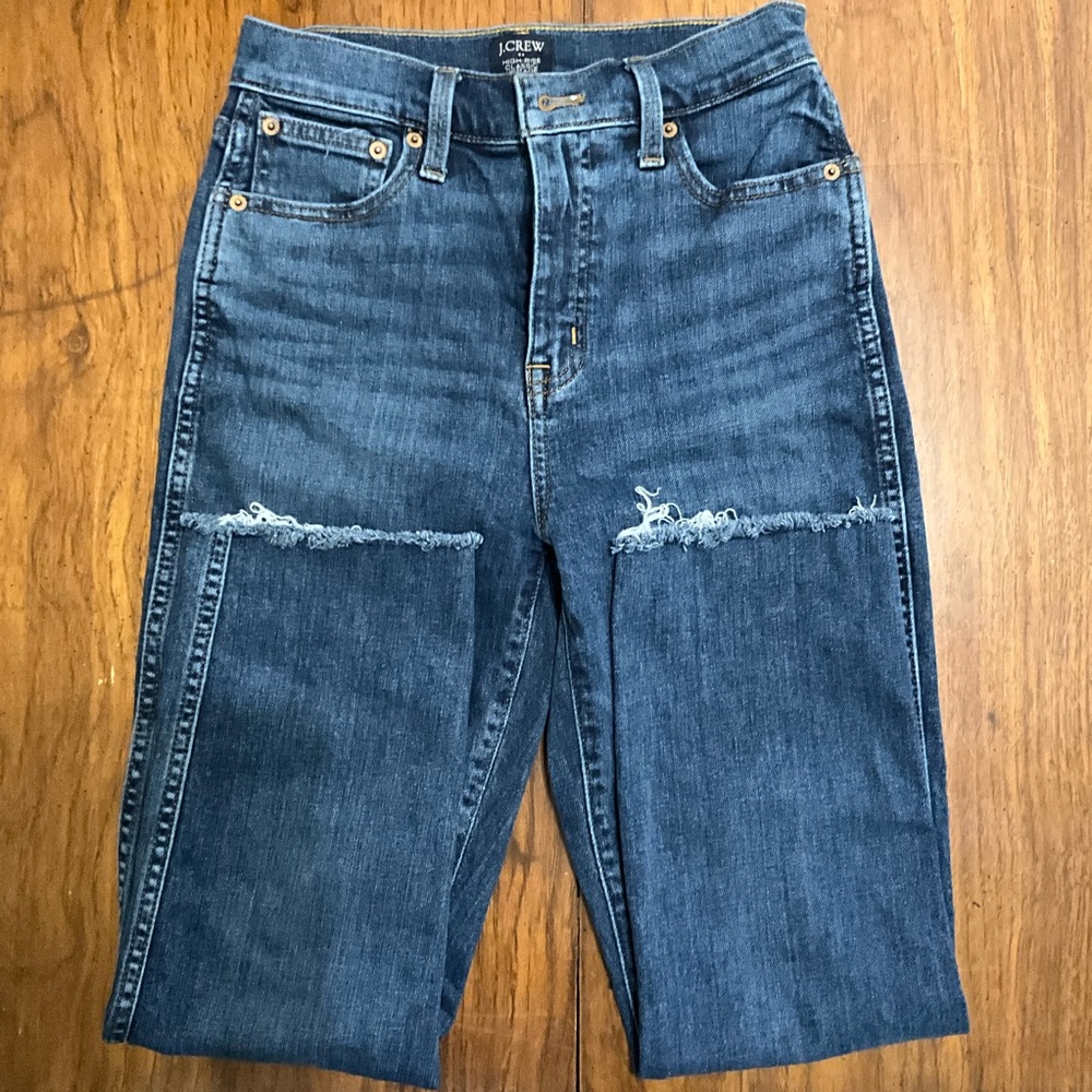 J. Crew women's Straight Blue Jeans with Distressed Accents